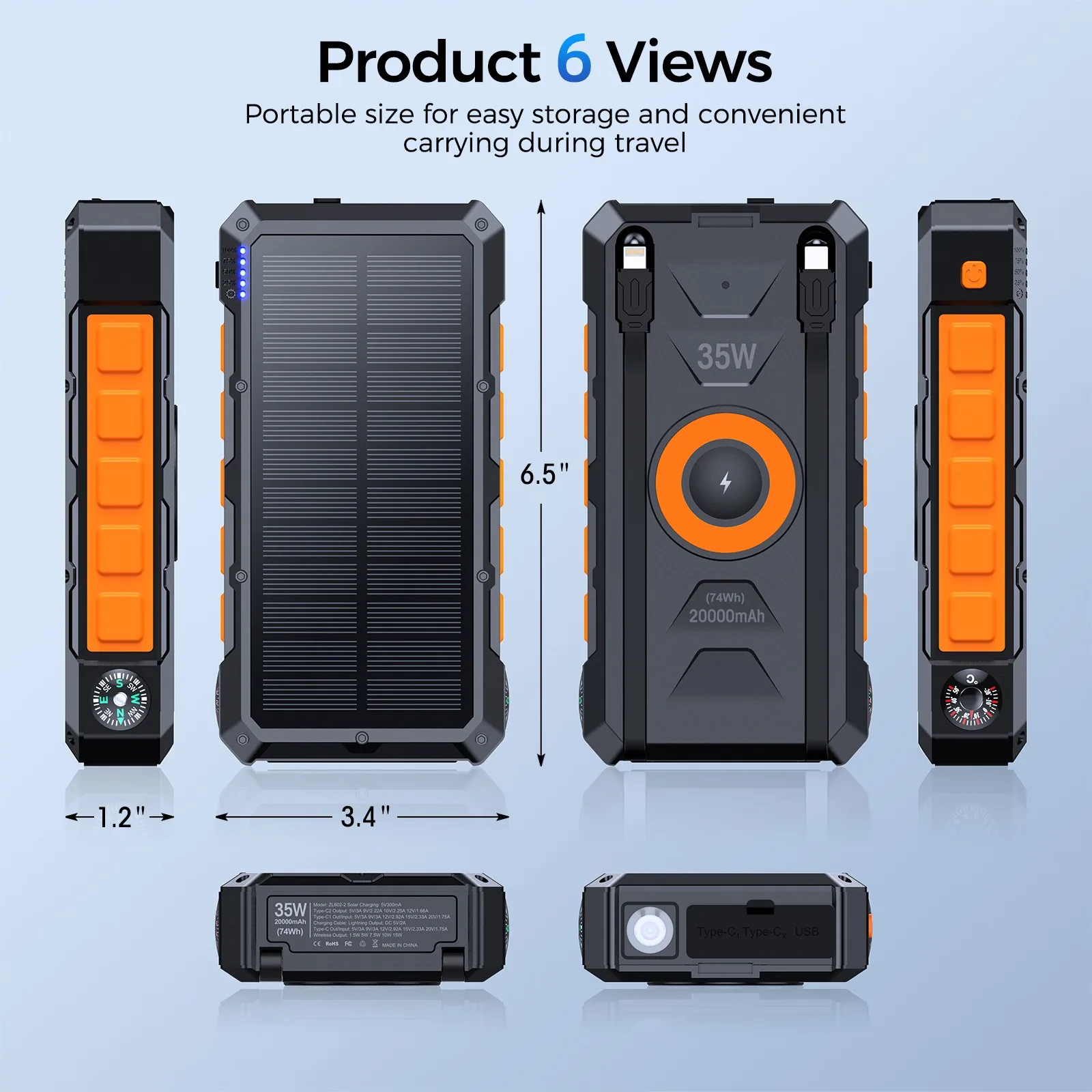 20000mAh 35W Laptop Solar Power Bank TU-ZL602-2 thumbnail 2