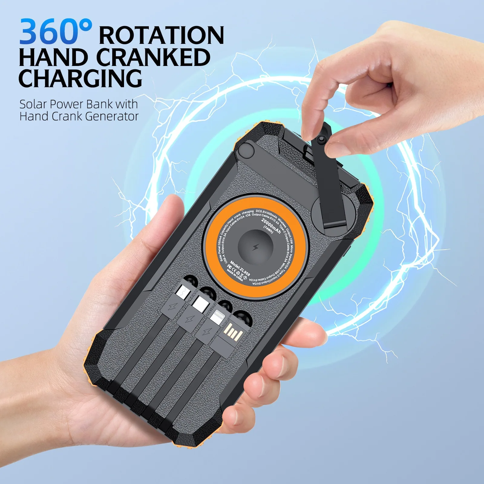 20000mAh Hand Cranked Solar Power Bank TU-ZL908A thumbnail 7