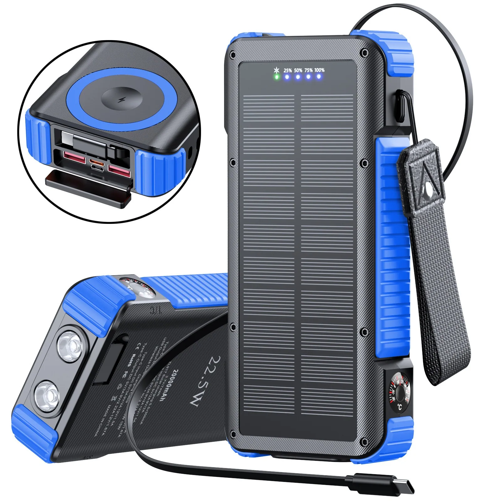 20000mAh Retractable Cable Solar Power Bank TU-ZL917 thumbnail 3