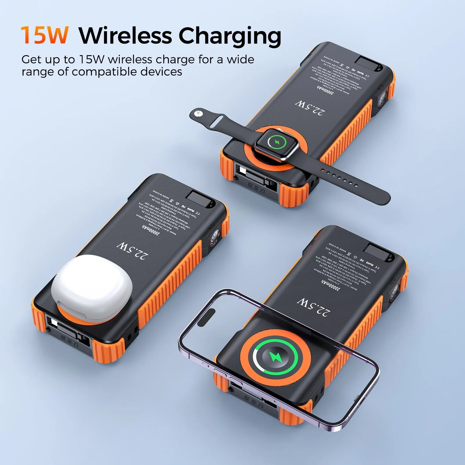 20000mAh Retractable Cable Solar Power Bank TU-ZL917 thumbnail 6